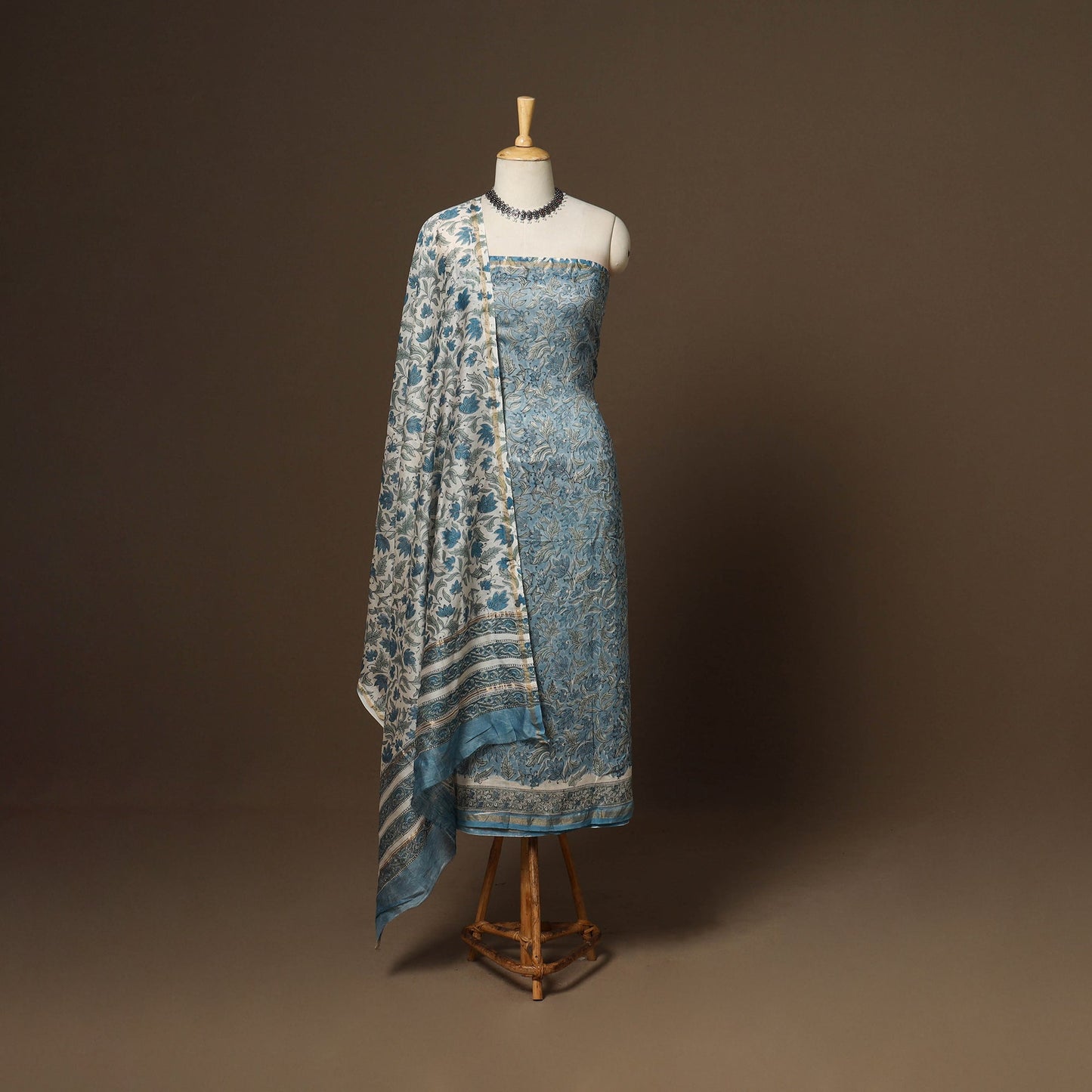 3pc chanderi silk unstitched hand sanganeri dress material