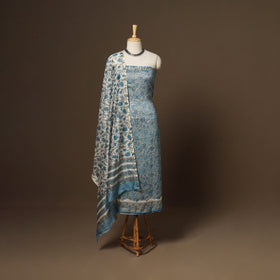 3pc chanderi silk unstitched hand sanganeri dress material