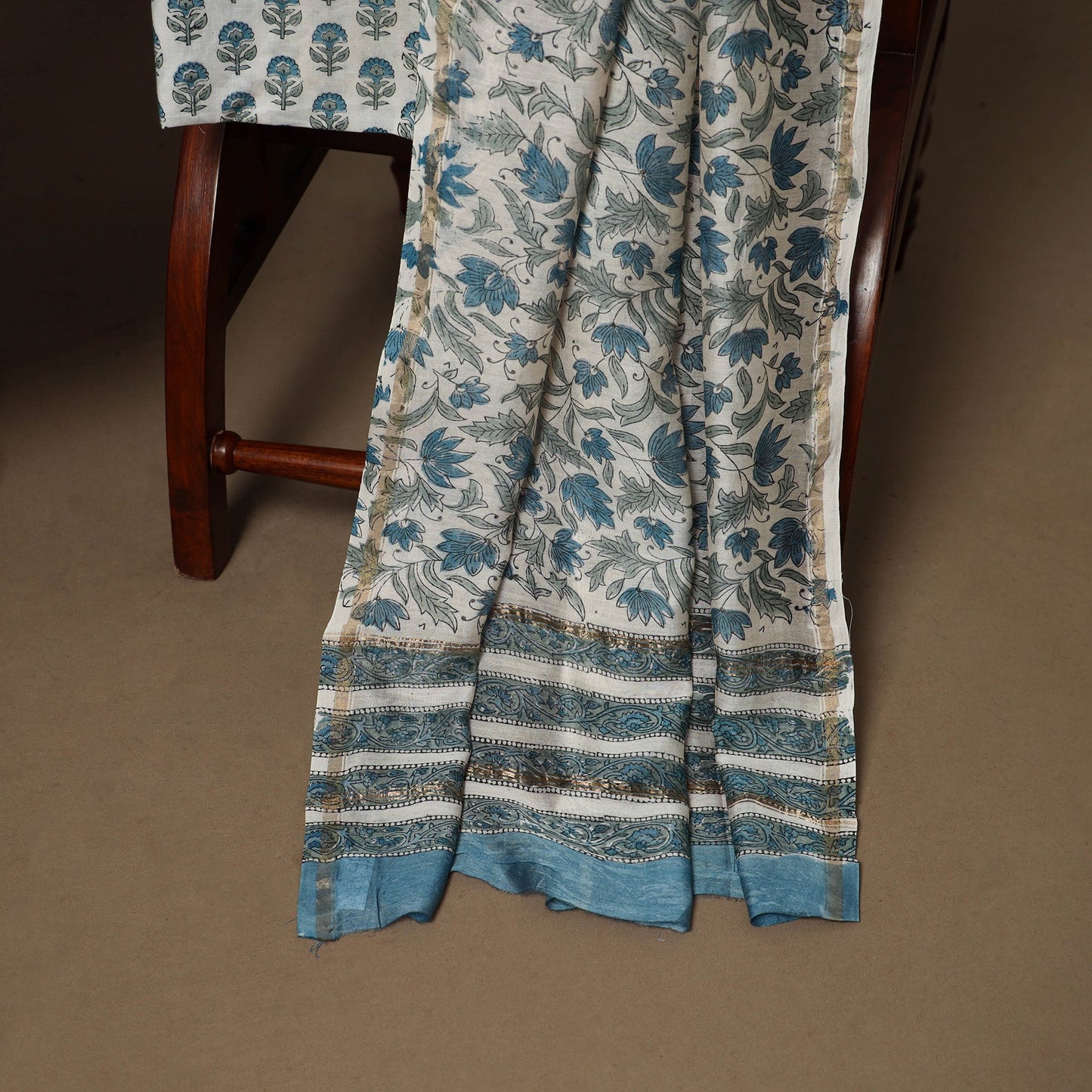 3pc chanderi silk unstitched hand sanganeri dress material