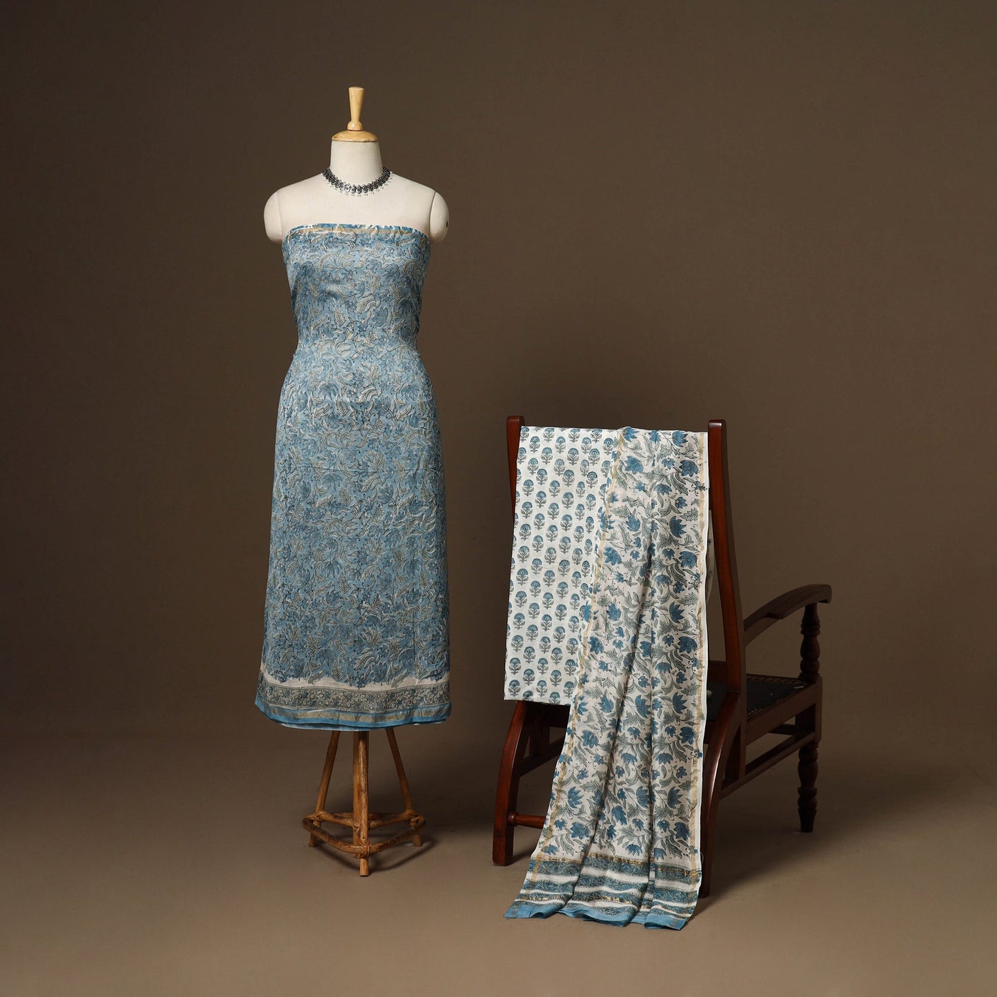 3pc chanderi silk unstitched hand sanganeri dress material