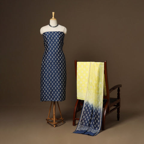 3pc chanderi silk unstitched hand sanganeri dress material