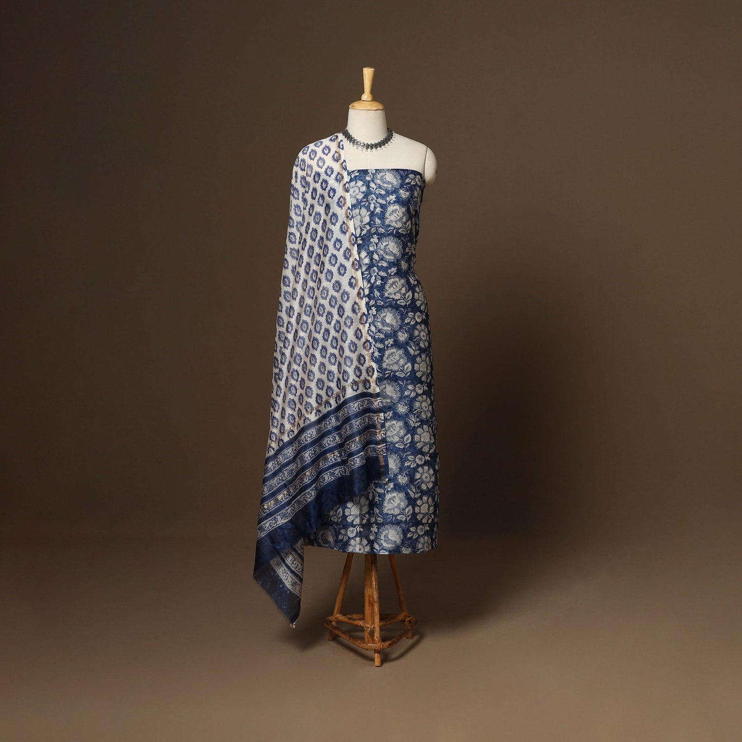 3pc chanderi silk unstitched hand sanganeri dress material