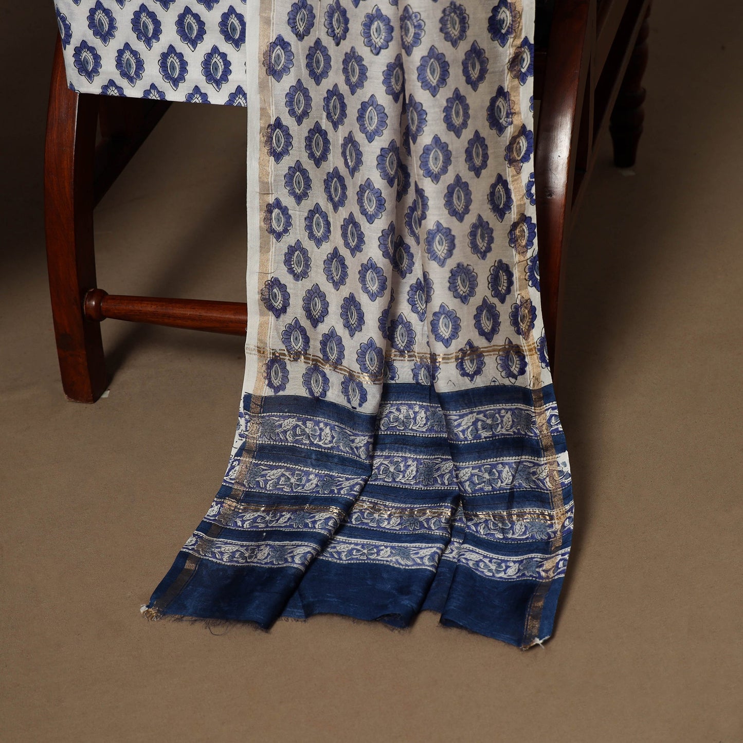 3pc chanderi silk unstitched hand sanganeri dress material