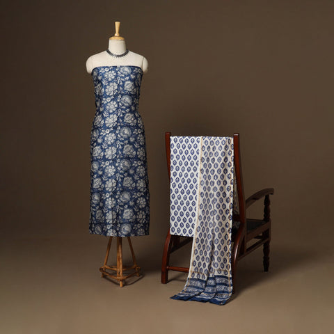 3pc chanderi silk unstitched hand sanganeri dress material