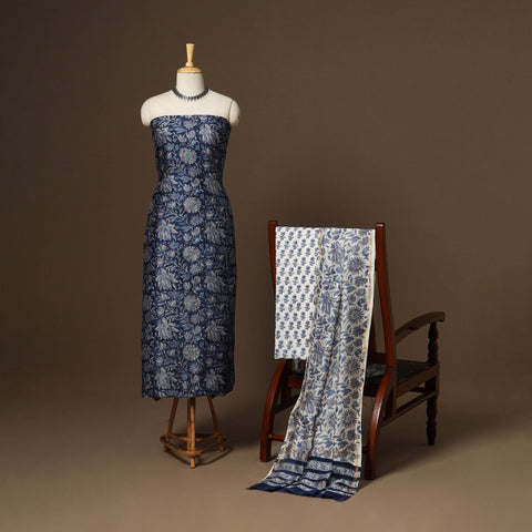 3pc chanderi silk unstitched hand sanganeri dress material