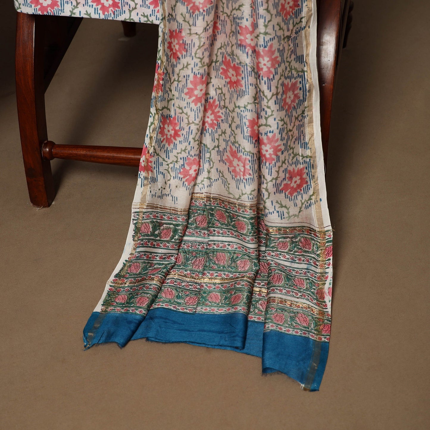 3pc chanderi silk unstitched hand sanganeri dress material