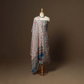 3pc chanderi silk unstitched hand sanganeri dress material