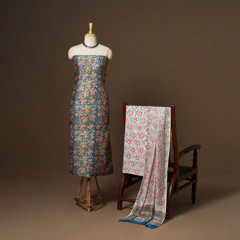 3pc chanderi silk unstitched hand sanganeri dress material