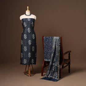 Blue - 3pc chanderi silk unstitched indigo bagru dress