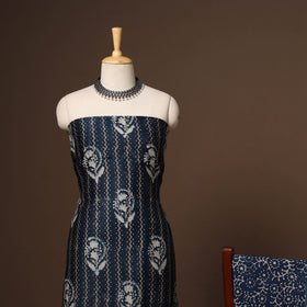 Blue - 3pc chanderi silk unstitched indigo bagru dress