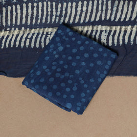 3pc chanderi silk unstitched indigo hand bagru dress