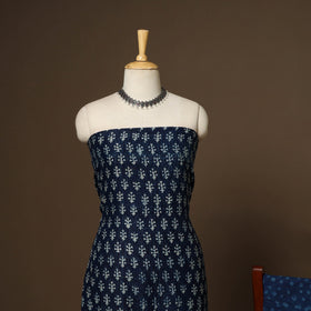 3pc chanderi silk unstitched indigo hand bagru dress