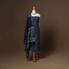 3pc chanderi silk unstitched indigo hand bagru dress