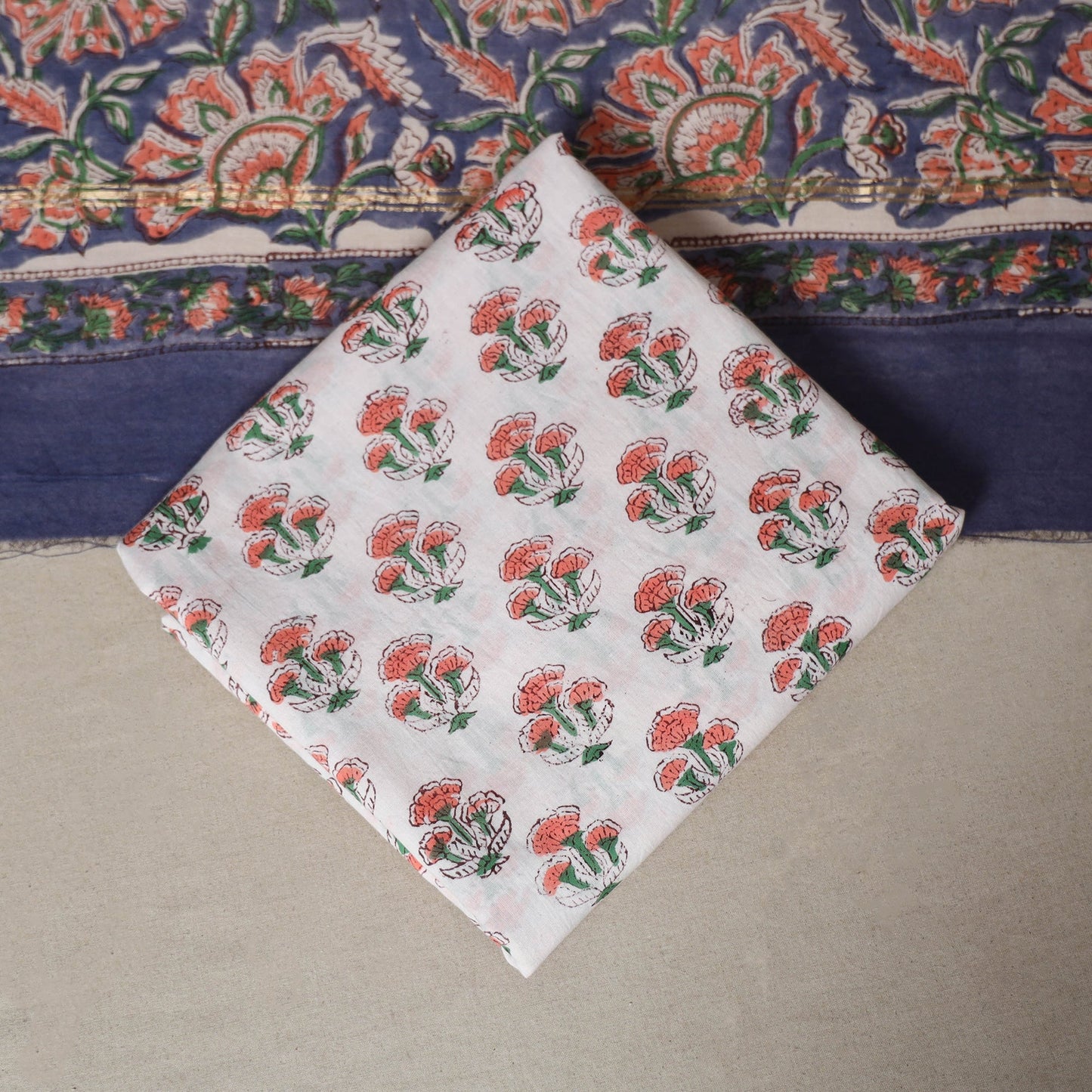 Blue - 3pc chanderi silk unstitched sanganeri dress