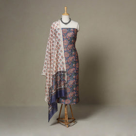 Blue - 3pc chanderi silk unstitched sanganeri dress