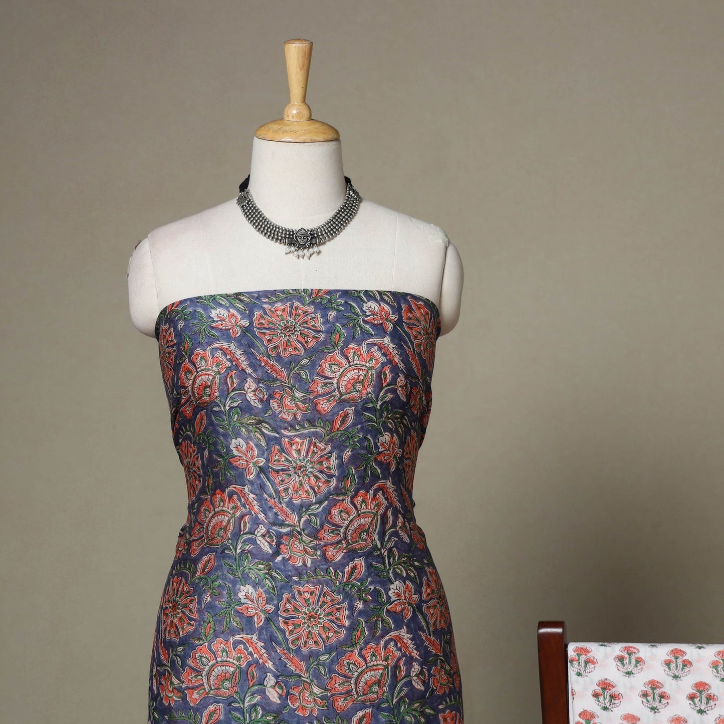 Blue - 3pc chanderi silk unstitched sanganeri dress