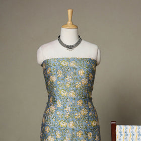 Blue - 3pc chanderi silk unstitched sanganeri dress