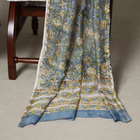 Blue - 3pc chanderi silk unstitched sanganeri dress