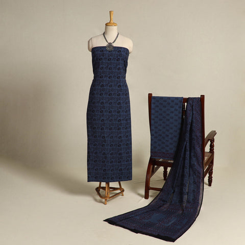  Blue 3pc Cotton Bagh Print Dress Material