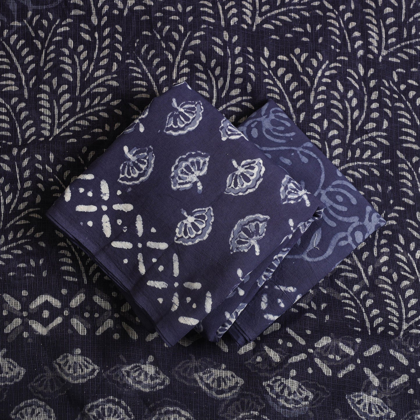  3pc Block Print Cotton Blue Batik Dress Material