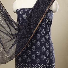  3pc Block Print Cotton Blue Batik Dress Material