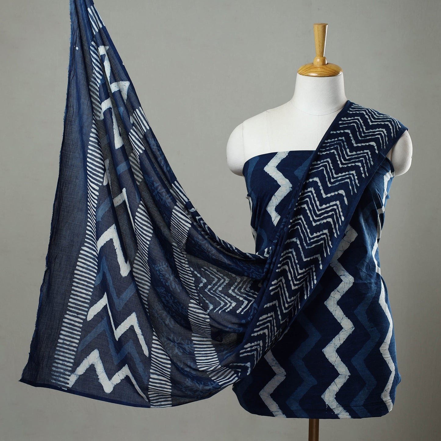  Indigo Cotton Bagru Print Dress Material Set 