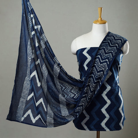  Indigo Cotton Bagru Print Dress Material Set 