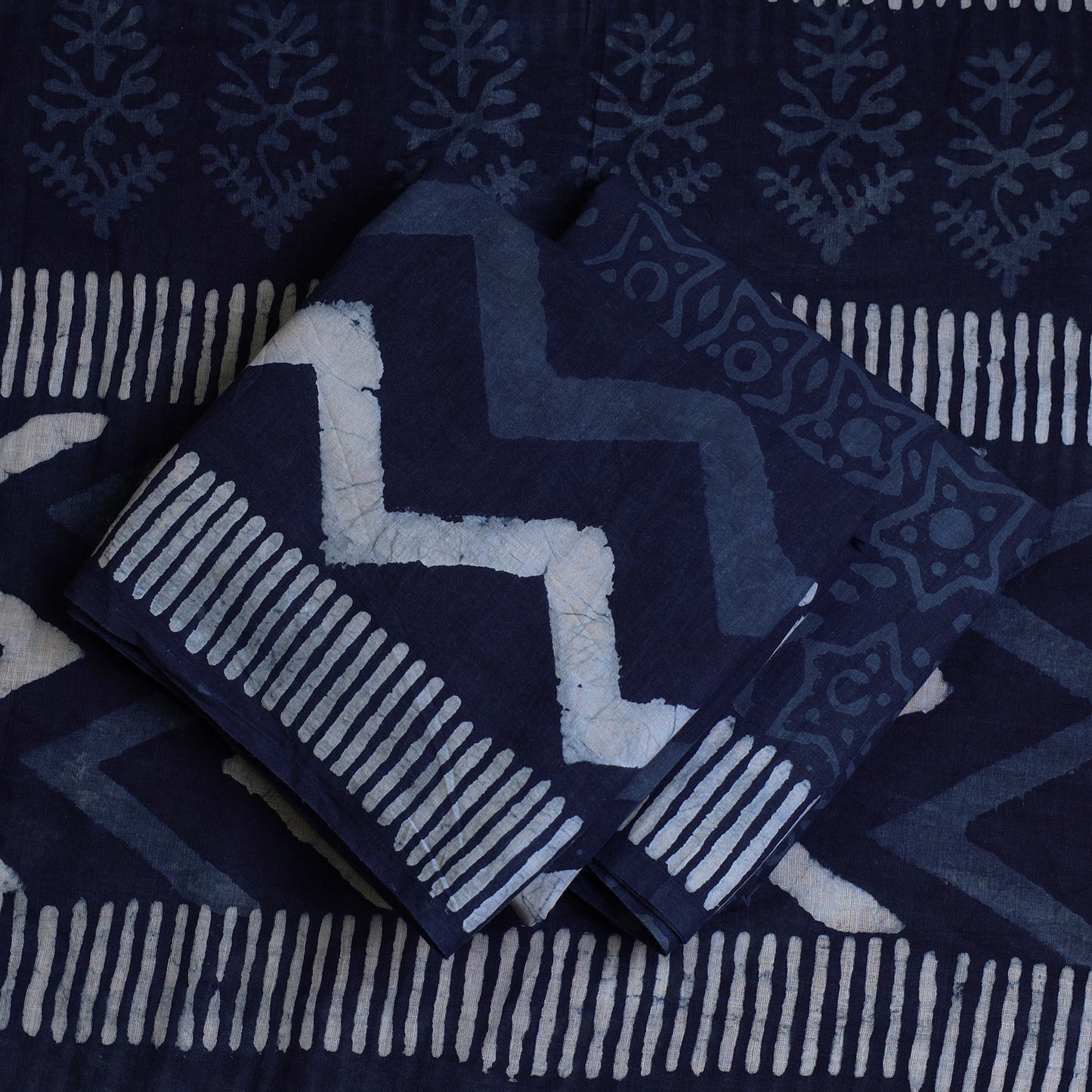  Indigo Cotton Bagru Print Dress Material Set 