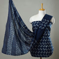 Blue - 3pc cotton indigo bagru unstitched dress material