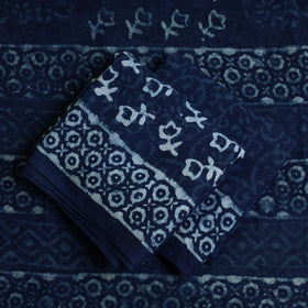 Blue - 3pc cotton indigo bagru unstitched dress material