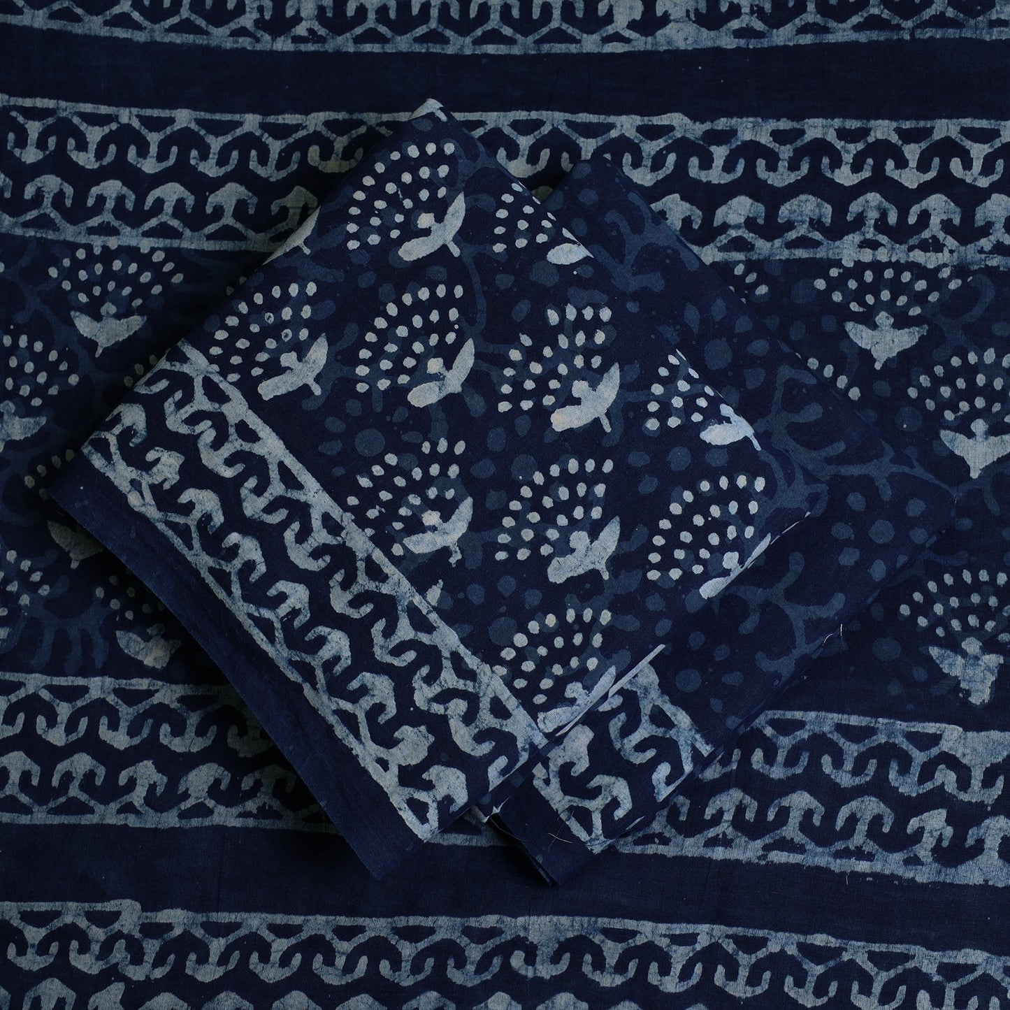  Indigo Cotton Bagru Print Dress Material Set 