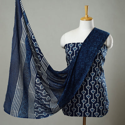  Indigo Cotton Bagru Print Dress Material Set Online