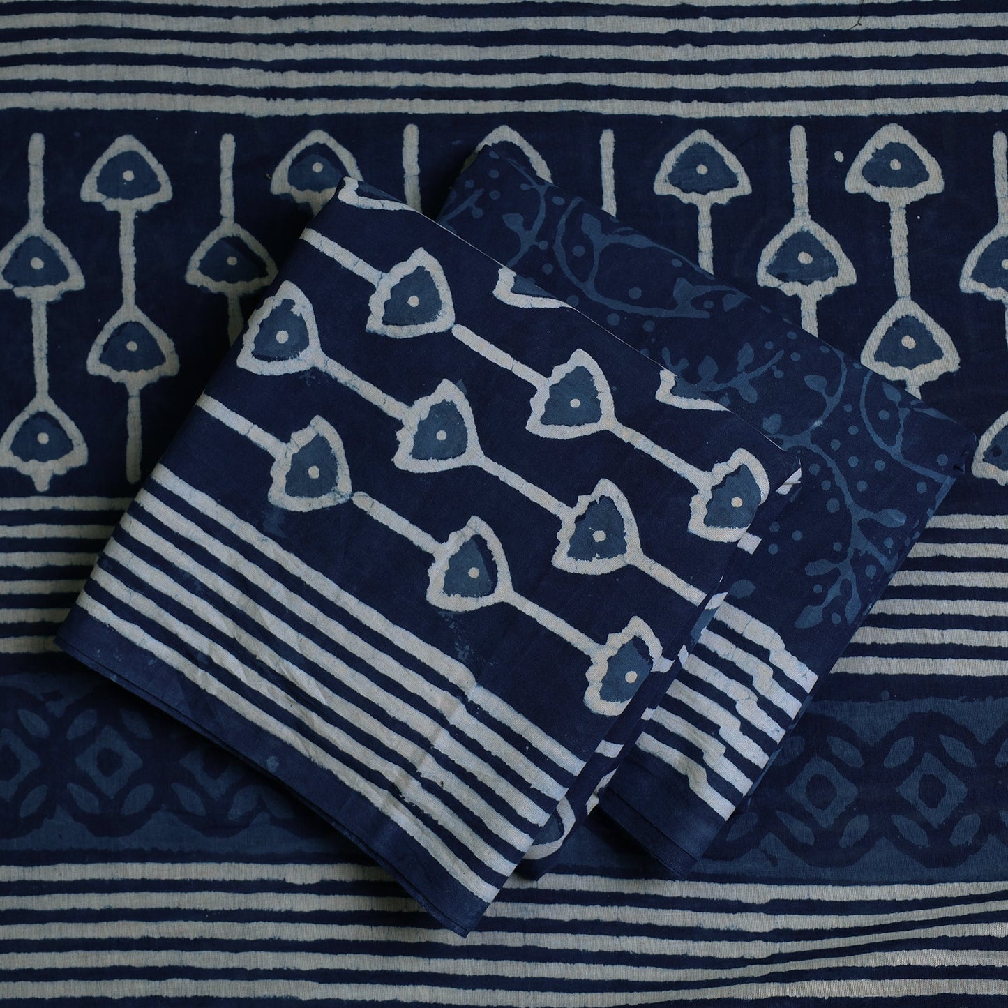  Indigo Cotton Bagru Print Dress Material Set Online