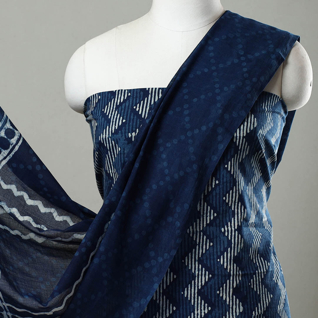 Buy Indigo Cotton Bagru Print Dress Material Set Online at iTokri.com