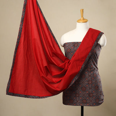 3pc Cotton Blue Ajrakh Print Kurta with Plain Dupatta