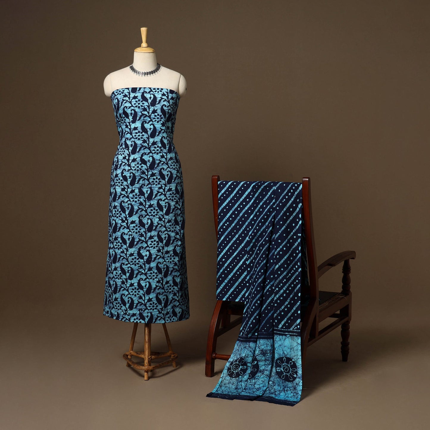 Blue - 3pc cotton kutch batik dress material 06