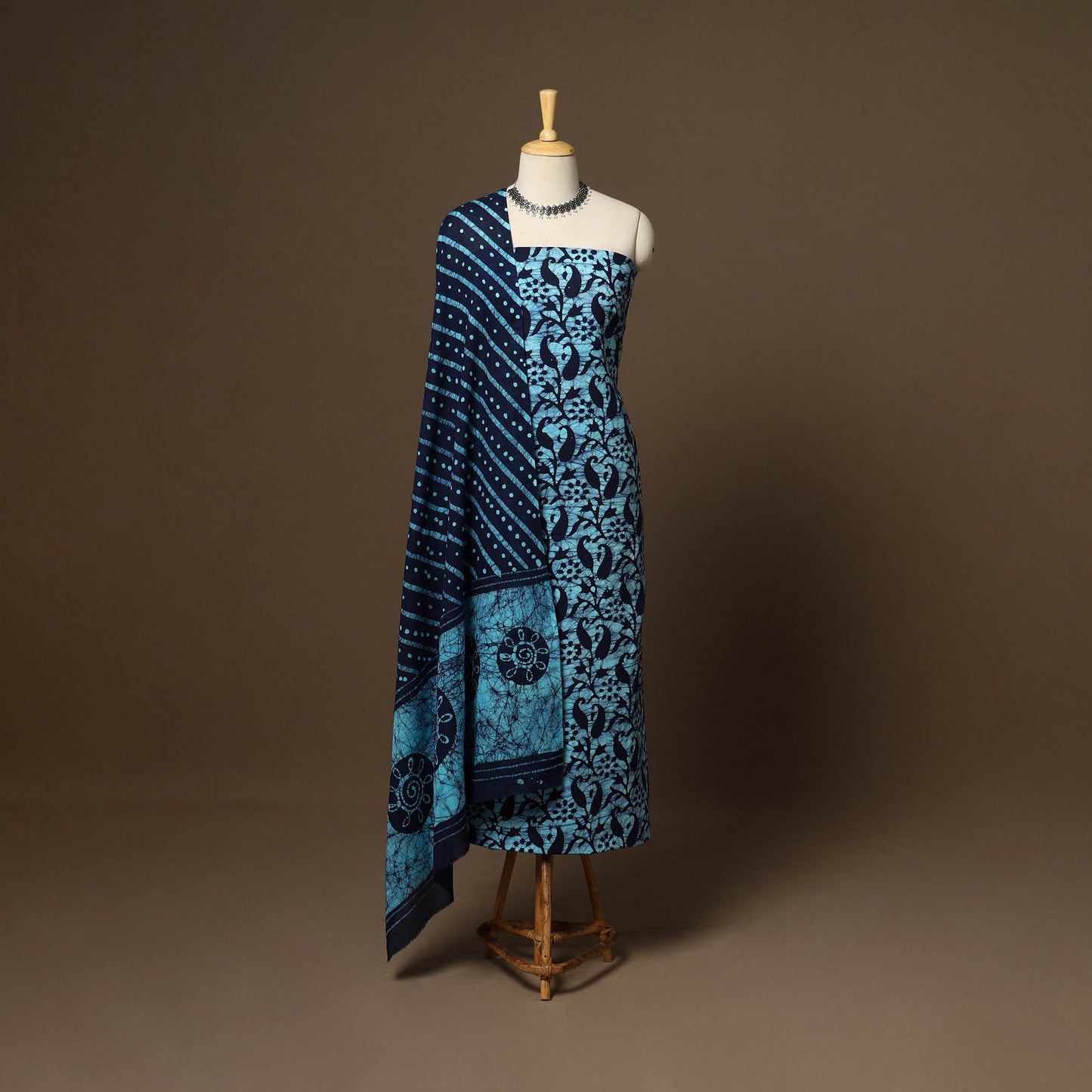 Blue - 3pc cotton kutch batik dress material 06