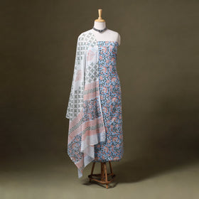 Blue - 3pc cotton sanganeri unstitched dress material 05