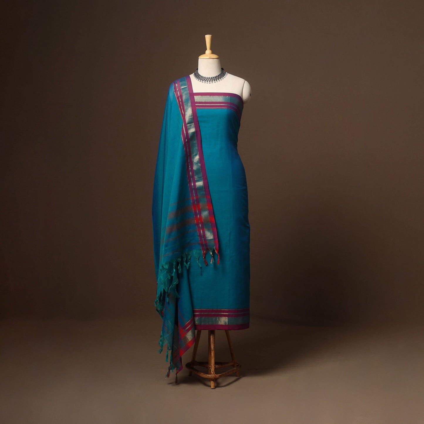 Blue - 3pc cotton unstitched dharwad dress material 02