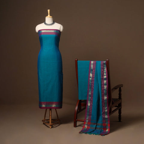 Blue - 3pc cotton unstitched dharwad dress material 02