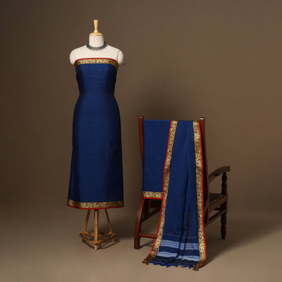 Blue - 3pc cotton unstitched dharwad dress material 06