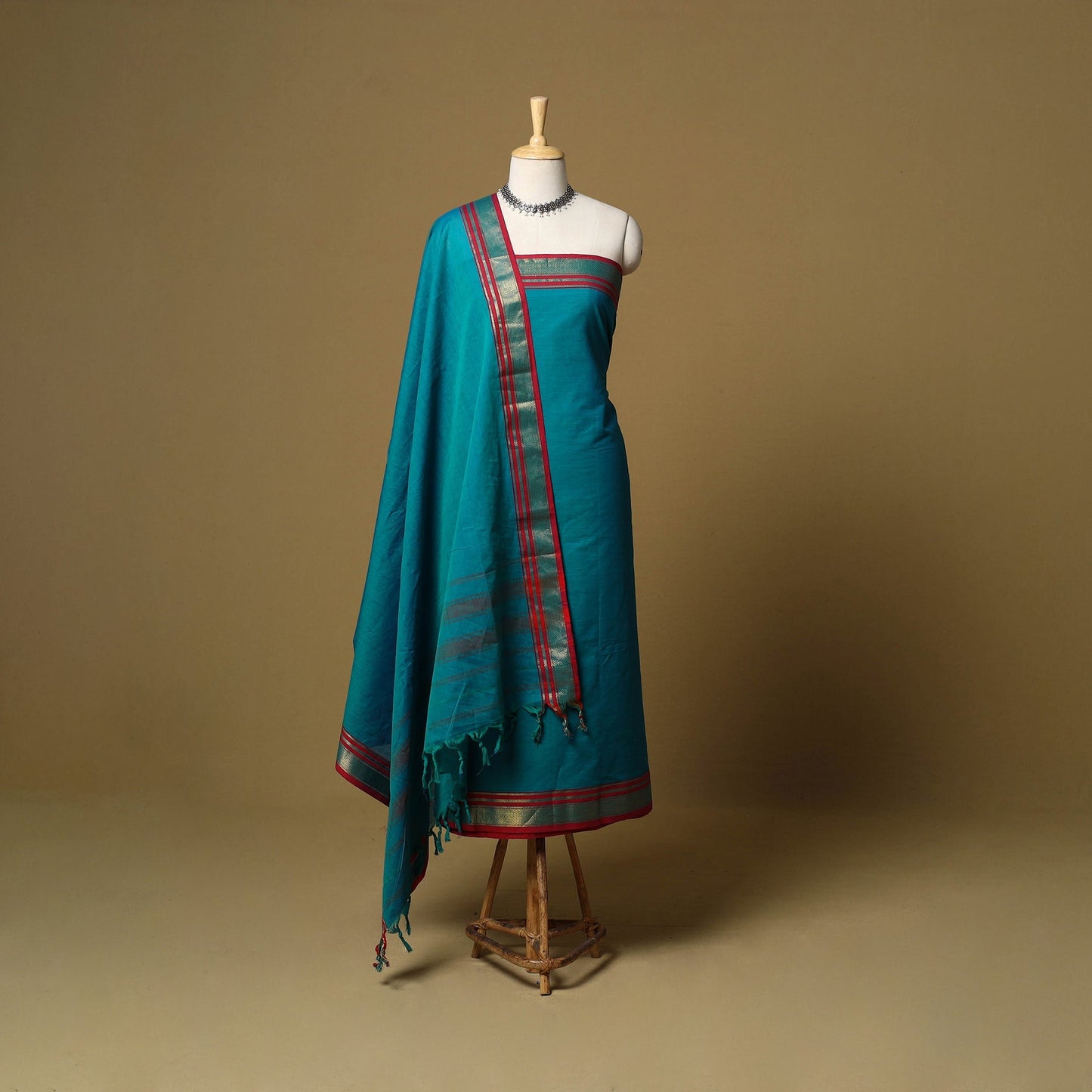 3pc cotton unstitched dharwad dress material with border 01