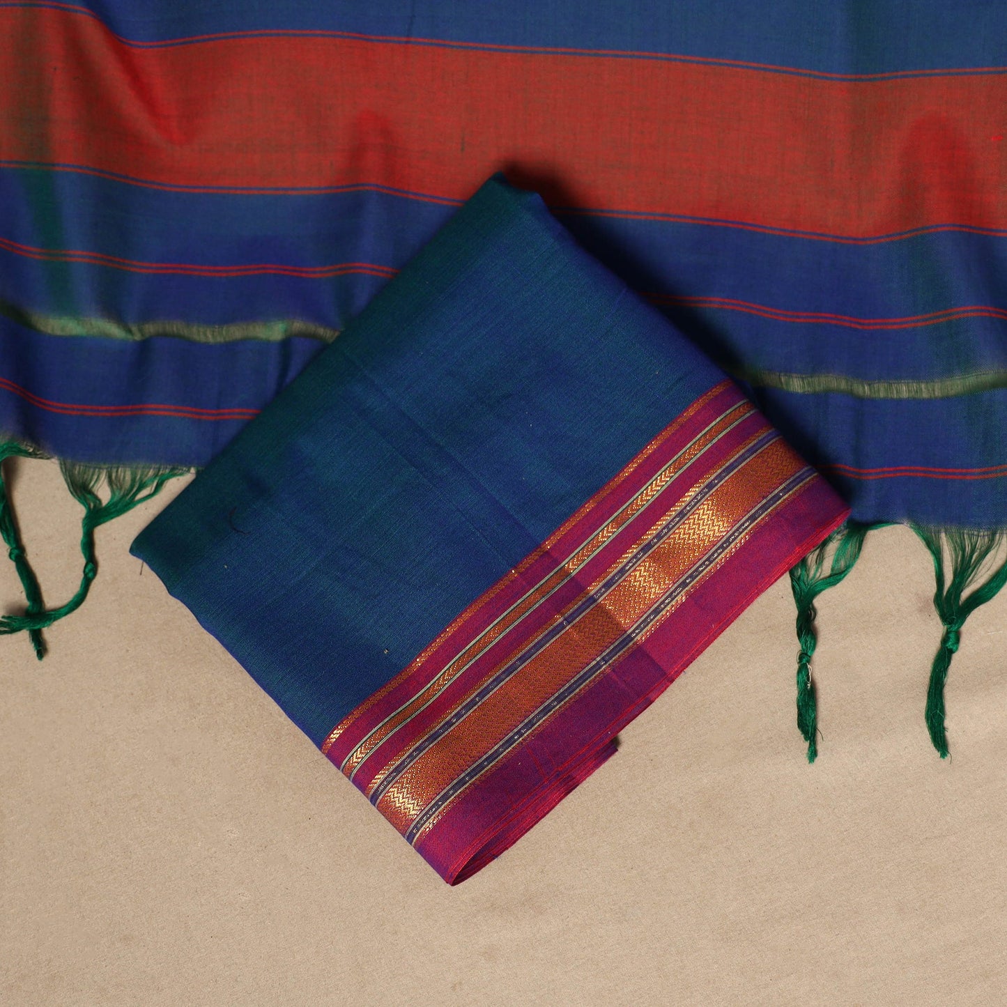 Blue - 3pc cotton unstitched dharwad dress material