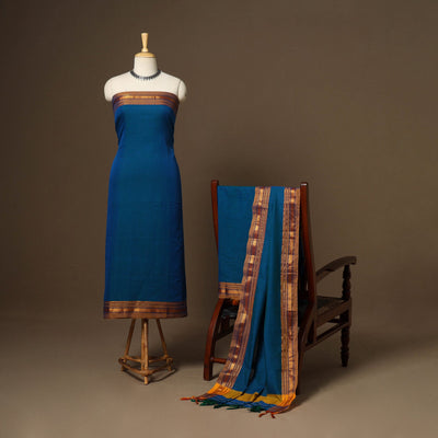Blue - 3pc cotton unstitched dharwad dress material