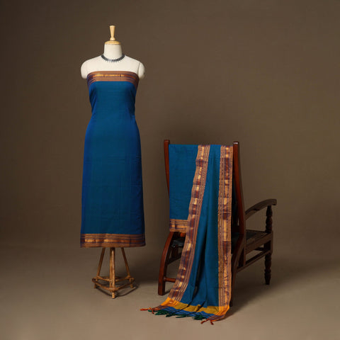 Blue - 3pc cotton unstitched dharwad dress material