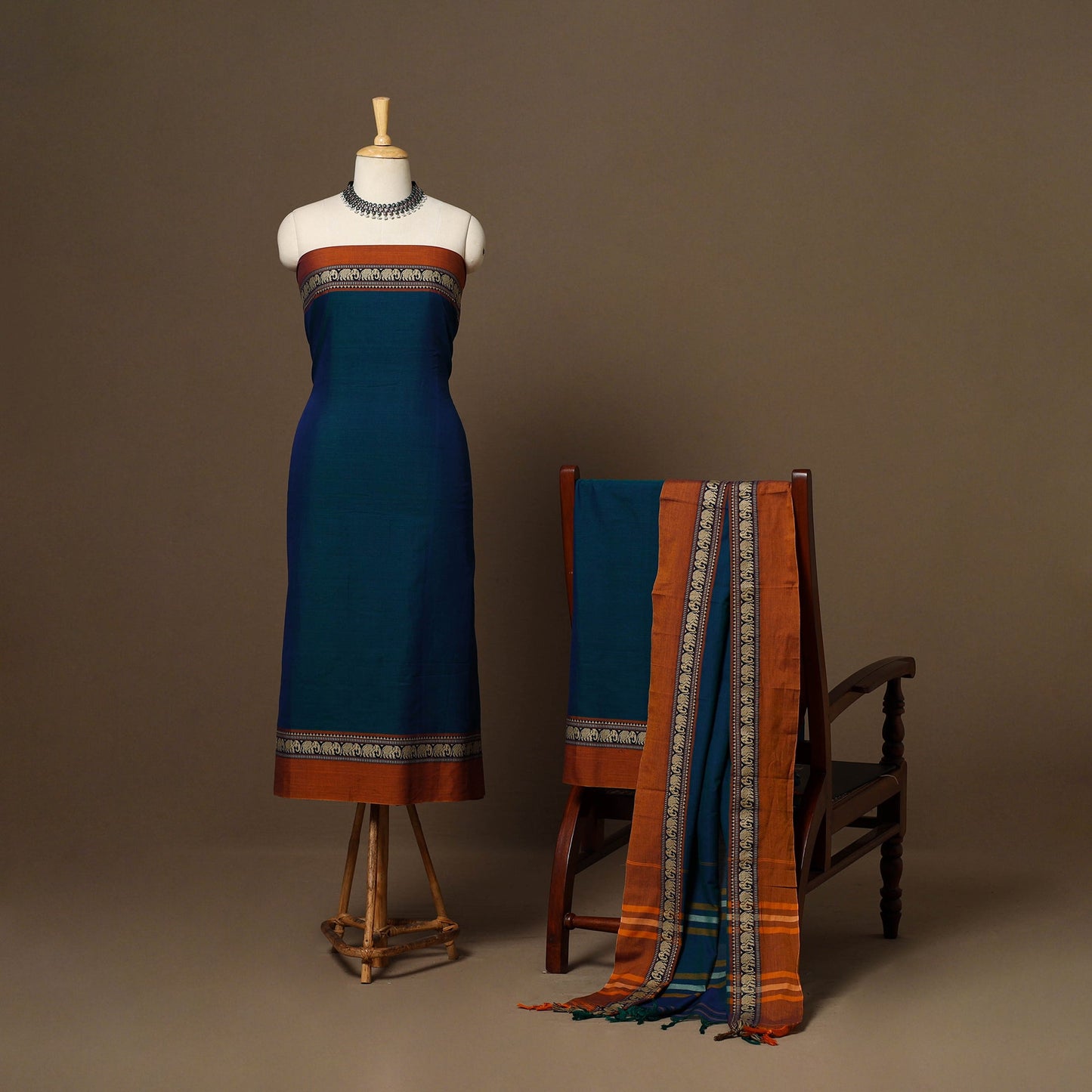 Blue - 3pc cotton unstitched dharwad dress material