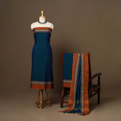 Blue - 3pc cotton unstitched dharwad dress material