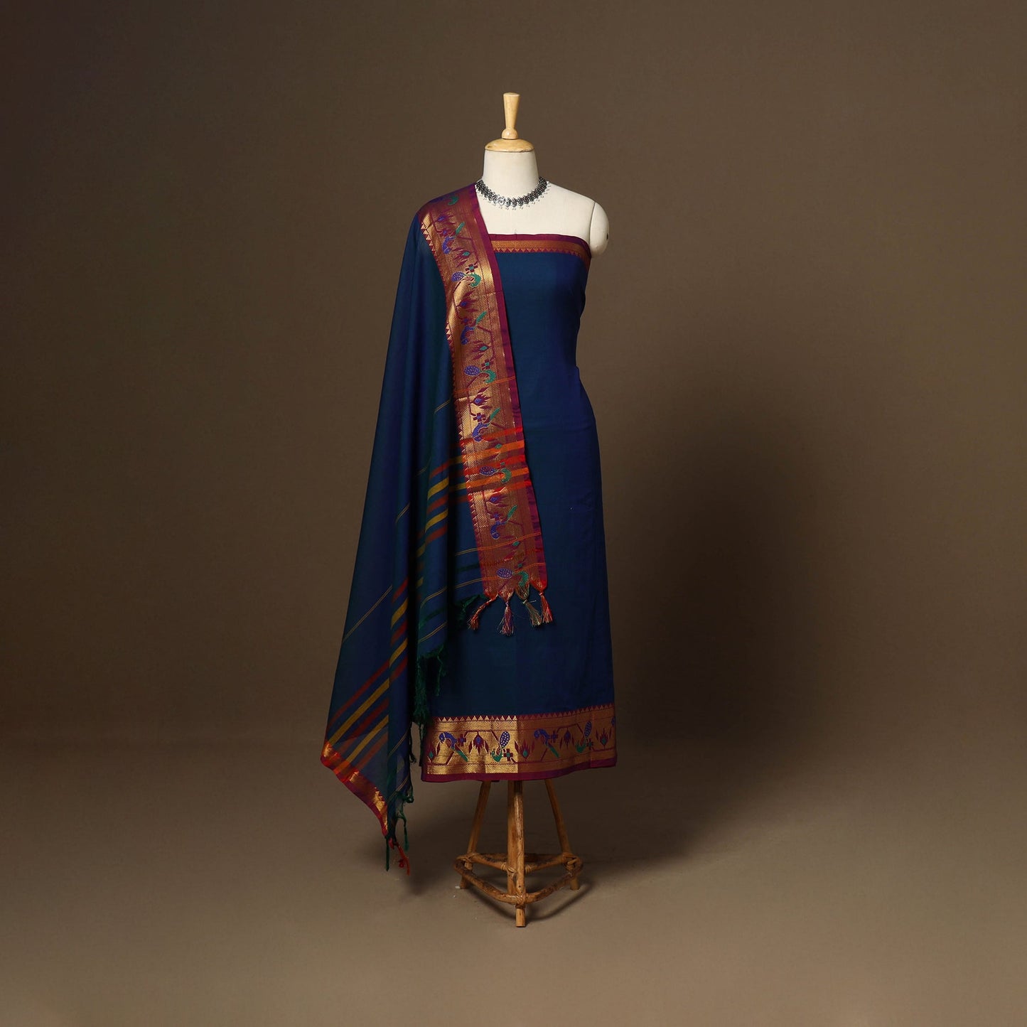 Blue - 3pc cotton unstitched dharwad dress material