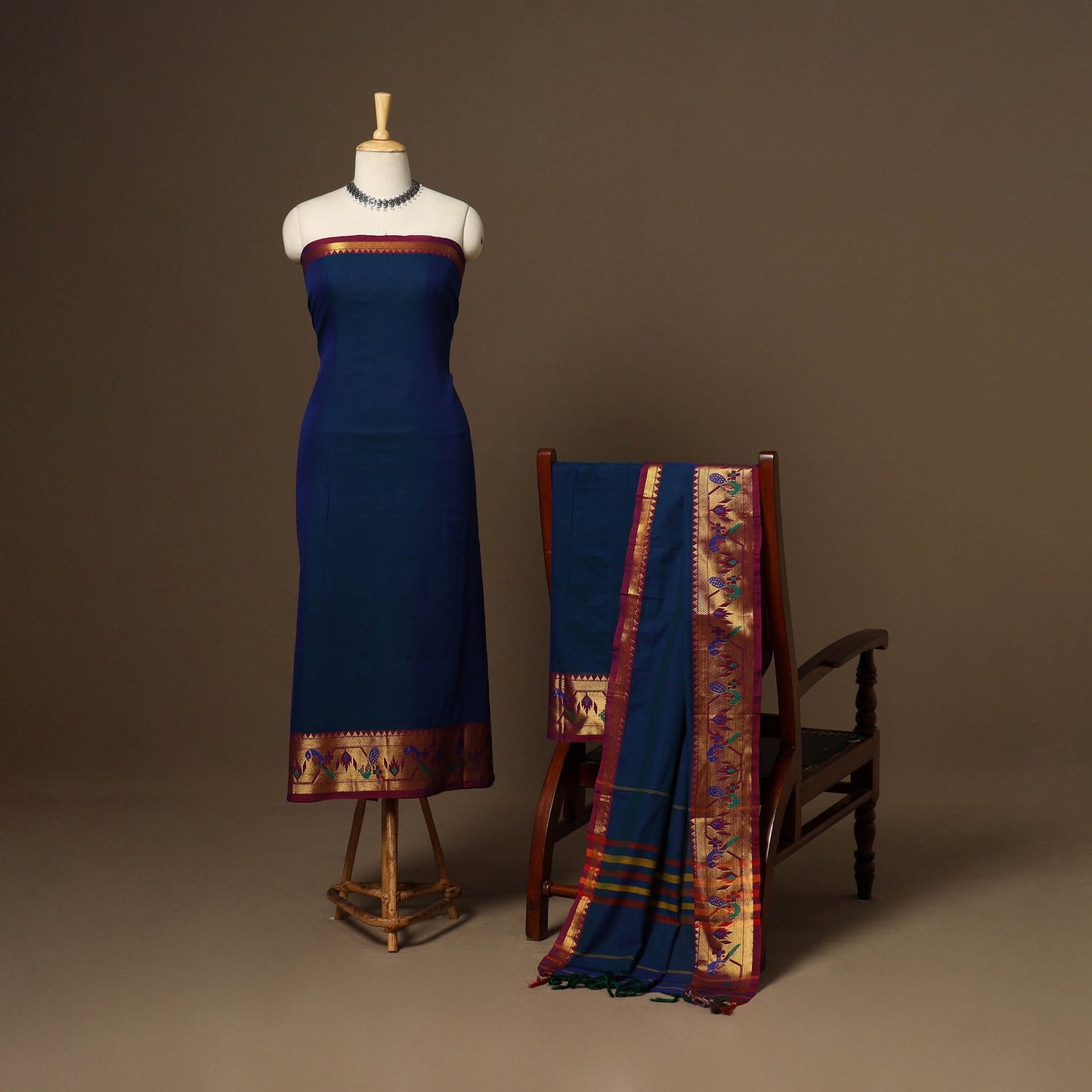 Blue - 3pc cotton unstitched dharwad dress material