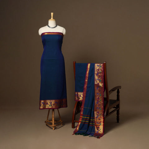 Blue - 3pc cotton unstitched dharwad dress material